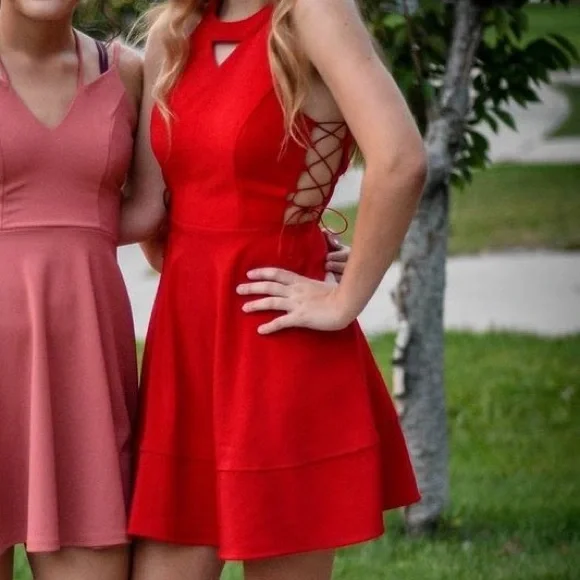 Emerald Sundae | Dresses | Red Strappy Homecoming Dress | Poshmark